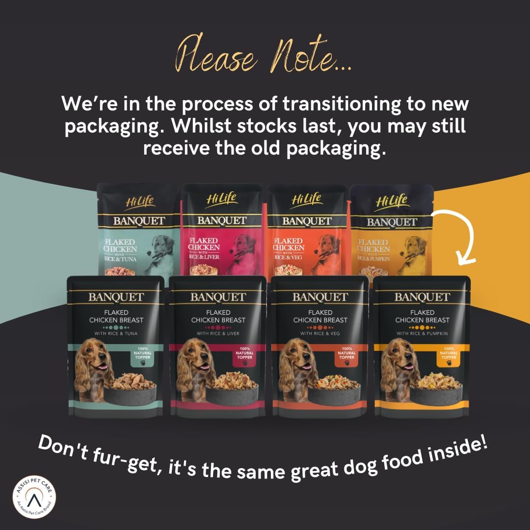 HiLife Banquet - Wet Dog Food - Flaked Chicken Breast, Rice, Liver, Veg - 100% Natural Ingredients, 100 g (Pack of 30)