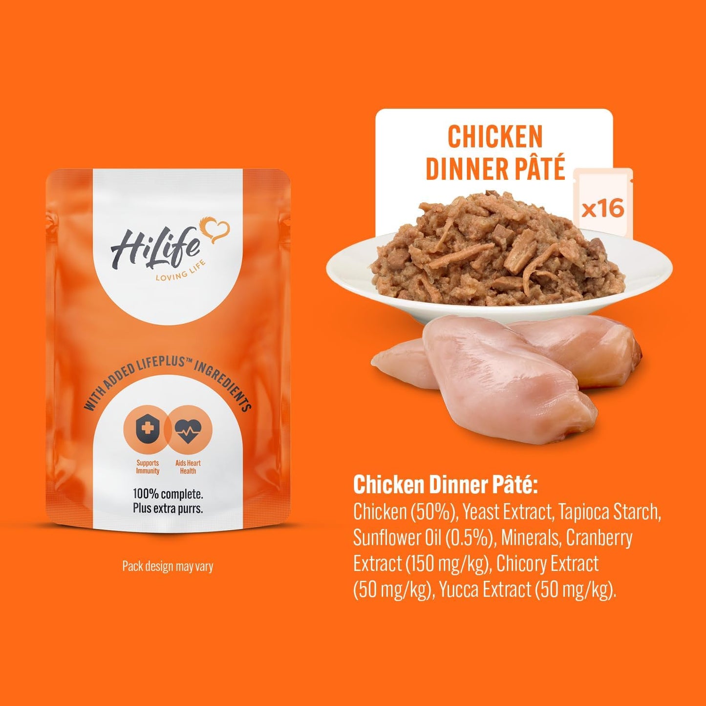 HiLife Adult Wet Cat Food, Mixed Chicken Pate Recipes, Complete Cat Food Pouches, 100% Natural & Grain Free, Chicken Dinner / Chicken with Beef (32 x 70g Pouches)